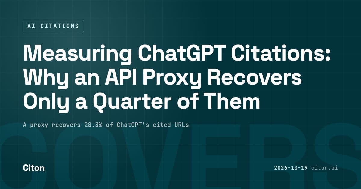 Why an API proxy recovers only about a quarter of ChatGPT's real cited URLs, from a 2026 production-search study, set beside what defensible citation measurement actually requires.